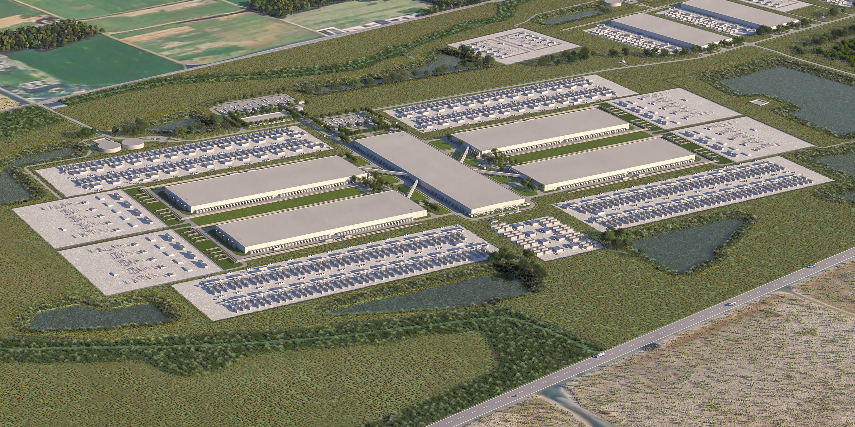 Rendered view of a mission-critical campus development